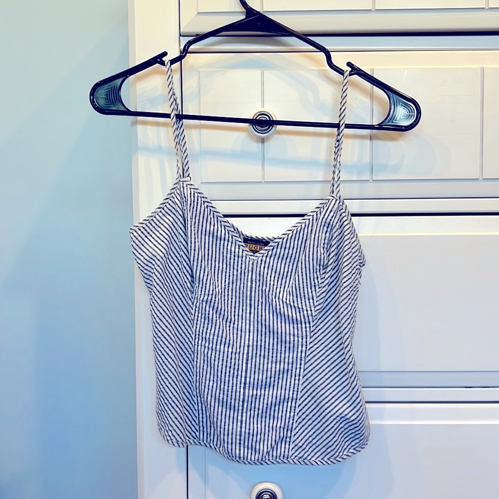 Cotton white and blue stripped summer corset top from RUGBY by Ralph Lauren
